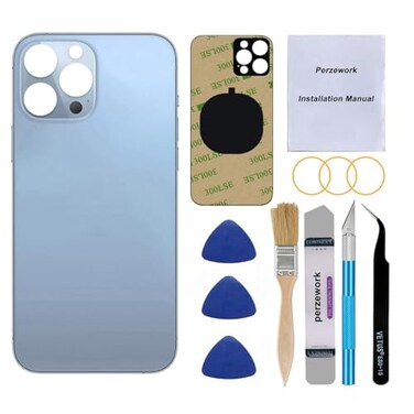 Perzework OEM Rear Cover Back Glass Replacement for iPhone 13 pro max 67 inch All Carriers with with Installment Manual and Professional Repair Tool KitsSierra Blue