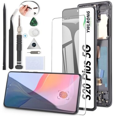 YWLRONG OLED Screen for Samsung Galaxy S20 Plus 5G G986 Screen Replacement for Samsung Galaxy S20 Plus G985 LCD Display Touch Screen Digitizer Assembly Replacement with Toolswith Fingerprint Black Fra