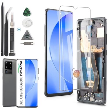 YWLRONG OLED for Samsung Galaxy S20 Ultra 5G Screen Replacement for Samsung S20 Ultra 5G G988 G988U G988U1 G9880 LCD Display Touch Screen Digitizer Assembly with Tools Support Fingerprint Black Frame