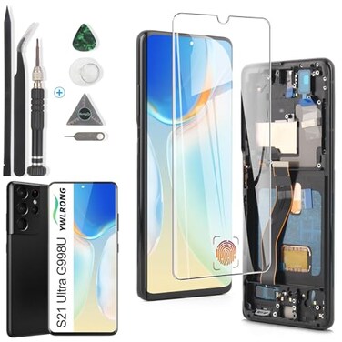 YWLRONG OLED Screen for Samsung Galaxy S21 Ultra 5G Screen Replacement for Samsung S21 Ultra G998U LCD Display Touch Screen Digitizer Assembly with Tools Support Fingerprint Black Frame