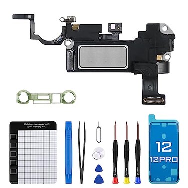 DGSCSMY for iPhone 12 Earpiece Front Speaker Replacement for iPhone 12 pro OEM Repair 61 Ear Part with Proximity Sensor Ambient Light Sensor Flex Cable Fix Tool Kit A2172 A2402 A2403 A2404