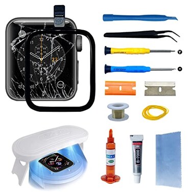 SKTJDL Compatible with Apple Watch 4 44mm Screen Replacement Front Glass Lens LED Touch Digitizer Repair Kit with Tools and Instructions No LCD Screen