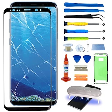 Agzssl Original Samsung Galaxy S8 Plus Front Glass Repair Kit Screen Replacement Outer Glass Screen incl Waterpoof Frame AdhesiveRepair Glue and Lamp Tool KitNo DigitizerNo LCD 62 inch