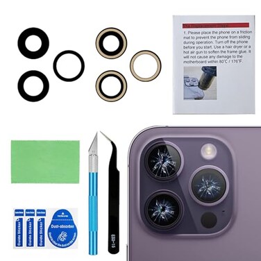 Perzework OEM Back Rear Camera Lens Glass Replacement for iPhone 14 Pro and iPhone 14 Pro Max with preInstalled Adhesive and Reparing Toolkit