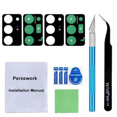 Perzework 2 Sets Back Rear Camera Lens Glass Replacement for Samsung Galaxy Note 20 Ultra with Reparing Toolkit Black