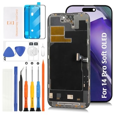 Olivechard Soft OLED for iPhone 14 Pro Display 120Hz Promotion Proximity Sensor Cable Screen Replacement 61 inch 3D Touch Display Digitizer Assembly A2890 A2650 A2889 A2892 with Tools