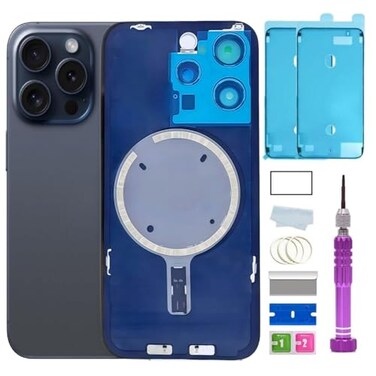 ZVB 15 Pro Back Glass Replacement for iPhone 15 Pro Back Glass 61 Inches with PreInstalled Plate Camera Frame Lens Reparing Tools Blue Titanium