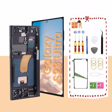 LNONLS OLED Screen for Samsung Galaxy S23 Ultra 5G LCD Screen Replacement for Samsung S23 Ultra Touch Digitizer Display Screen Assembly with Frame Toolkits S918U S918A US VersionBlack