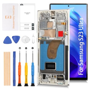 Olivechard for Samsung Galaxy S23 Ultra 5G S918 678 AMOLED LCD Cream Frame Not OEM 68 LCD Screen Display Replacement Touch Digitizer Assembly Kit S918B S918U S918W S918U1