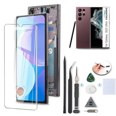 YWLRONG OLED Screen for Samsung Galaxy S22 Ultra 5G Screen Replacement for Samsung S22 Ultra 5G SMS908US908U1 LCD Display Touch Screen Digitizer Assembly with ToolsBlack Support Fingerprint