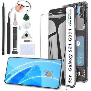 YWLRONG OLED for Samsung Galaxy S21 5G Screen Replacement LCD Display Touch Screen Digitizer Assembly for Samsung S21 5G G991 SMG991U SMG991B with ToolsSupport Fingerprint Black Frame