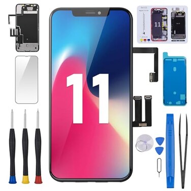 BESJMYT for iPhone 11 Screen Replacement 61 with Ear Speaker Sensor Full Assembly Kit 3D Touch LCD Display Digitizer Fix Tools with HD Glass Protector Front Earpiece Screws Repair A2111 A2223 A2221