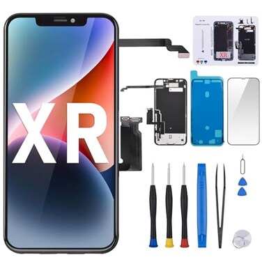 Risidamoy for iPhone XR Screen Replacement 61 with Ear Speaker Proximity Sensor Kit LCD Display 3D Touch Digitizer Assembly Fix Tool Magnetic Screw Mat Front Earpiece Repair A1984 A2105 A2106 A2108