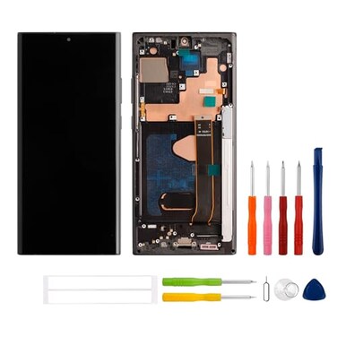 SWARK with FrameSupports Fingerprint Function New OLED LCD Display Compatible with Galaxy Note 20 Ultra SMN985F Touch Screen Digitizer Assembly Replacement with Upgraded Repair Tools Kit