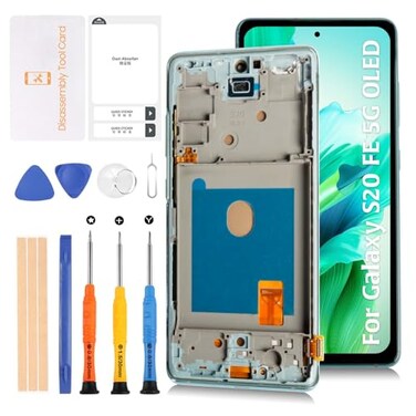 Olivechard S20 FE 4G G7805G G781 OLED LCD Display Cloud Mint Frame for Samsung Galaxy S20 FE 45G 645 LCD Screen Display Replacement Touch Digitizer Assembly Kit smg781buu1wnv smg780fg