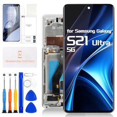 ARSSLY OLED for Samsung Galaxy S21 Ultra Screen Replacement for Samsung S21 Ultra 5G LCD Display Touch Screen SMG998U G998A G998W Digitizer Assembly Repair Parts Silver with Frame