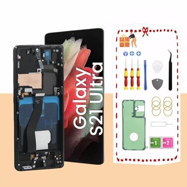 LNONLS OLED for Samsung Galaxy S21 Ultra 5G LCD Screen Replacement for Samsung S21 Ultra Touch Digitizer Screen Display Assembly with Frame Toolkits G998U G998BDS Black