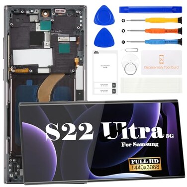 SRJTEK OLED For S22 Ultra 5G Screen Replacement for Samsung Galaxy S22 Ultra 5G LCD for Samsung S22 Ultra 5G Display SMS908 SMS908B Digitizer Touch Screen Assembly Repair Kits with Frame With Fingerpr