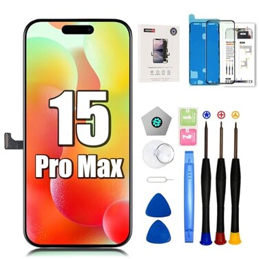 EFAITHFIX for iPhone 15 Pro Max Screen Replacement 67 Inch LCD COF 3D Touch Display Full HD Digitizer Frame Assembly A2849 A3105 A3106 A3108 with Repair Tools Screen Protector Waterproof Adhesive