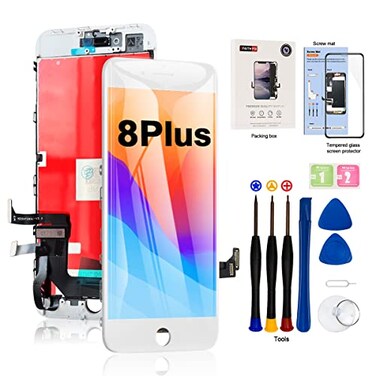 EFAITHFIX for iPhone 8 Plus LCD Screen Replacement White 55 Inch Frame Assembly LCD Display 3D Touch Screen Digitizer with Repair Tools Kit Tempered Glass Screen Protector for A1864 A1897 A1898