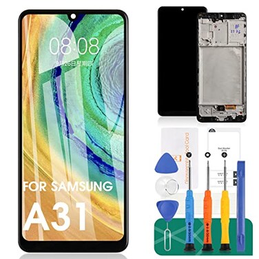 SRJTEK OLED Screen Replacement for Samsung A31 A315 SMA315F SMA315FDS A315G 64 LCD Display Touch Screen Digitizer Frame Assembly Blackwith Fingerprint
