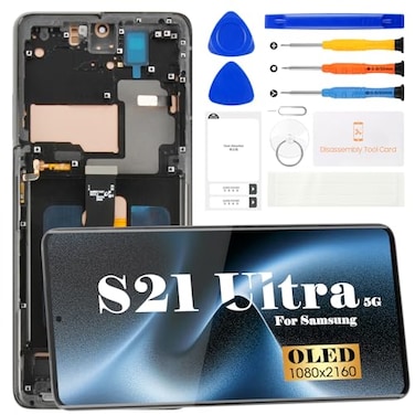 SRJTEK OLED for Samsung Galaxy S21 Ultra 5G Screen Replacement for Galaxy S21 Ultra 5G LCD Display for SMG998U SMG998bDS Ddigitizer Touch Screen Repair Part ToolsBlack With FrameWith Fingerprint