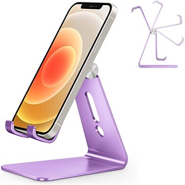 OMOTON Adjustable Cell Phone Stand C2 Aluminum Desktop Phone Holder Dock Compatible with iPhone 15 14 13 Xs XR 8 Plus 7 6 Samsung Galaxy Google Pixel Android Phones Purple