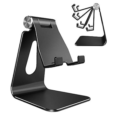CreaDream Adjustable Cell Phone Stand Phone Stand Cradle Dock Holder Aluminum Desktop Stand Compatible with Phone Xs Max Xr 8 7 6 6s Plus SE Charging Accessories DeskAll Mobile PhonesBlack
