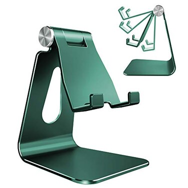 CreaDream Adjustable Cell Phone Stand Phone Stand Cradle Dock Holder Aluminum Desktop Stand Compatible with Phone 13 12 11 Pro Max Charging Accessories Desk All Mobile Phones Midnight Green