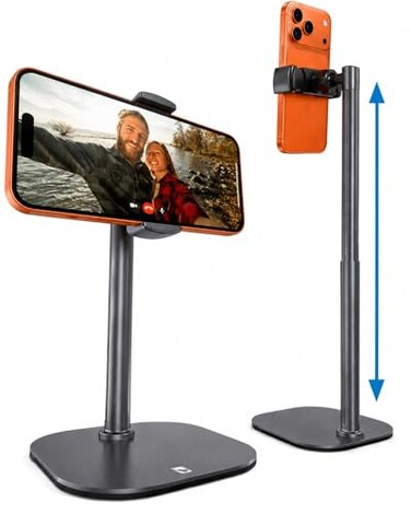 COOPER ChatStand Adjustable Cell Phone Stand for Desk Phone Stand for Recording iPhone Holder for Filming Small Tripod for iPhone Fits Samsung Android Smartphones Metallic Gray
