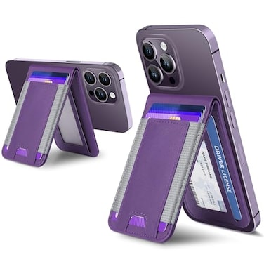 ExtreLife 2in1 Magsafe Wallet Adjustable Phone Stand Open ID Window Magnetic Wallet for iPhone 17161514 Pro Max14 Pro1414 Plus1312 Series 9 Cards Holder Vegan Leather Purple