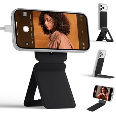 MOFT Phone Stand Magnetic Phone Tripod Stand StainResistant MOVAS Leather Angle Adjustment Strong Magnets Tripod for iPhone 171615141312 Included Metal RingJet Black