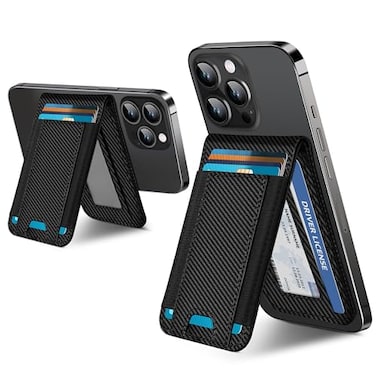ExtreLife 2in1 Magsafe Wallet Adjustable Stand and Open ID Window Magnetic Wallet for iPhone 17161514 Pro Max14 Pro1414 Plus1312 Series 9 Cards Black Carbon Fiber