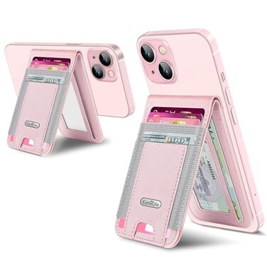 ExtreLife For Magsafe Wallet Stand Strongest Magnetic Wallet for iPhone 171615141312 Series Adjustable Stand ID Window 4 Card Slots 10 Cards Holder Vegan Leather RFID Blocking Pink
