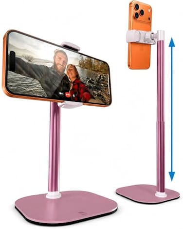 COOPER ChatStand Adjustable Cell Phone Stand for Desk Phone Stand for Recording iPhone Holder for Filming Small Tripod for iPhone Fits Samsung Android Smartphones Pink Rose Gold
