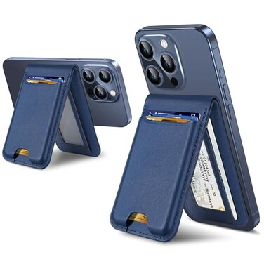 ExtreLife For Magsafe Wallet Stand Strongest Magnetic Wallet for iPhone 171615141312 Series Magnetic Card Holder with Adjustable Stand ID Window 6 Cards Holder Vegan Leather RFID Blocking Navy Blue