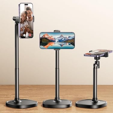 DIMONCOAT Phone Stand for Desk Angle Height Adjustable Phone Holder for Desk Aluminum Alloy Universal iPhone Holder Retractable Cell Phone Stand Recording Office for iPhone 17 16 15 Pro Max S26