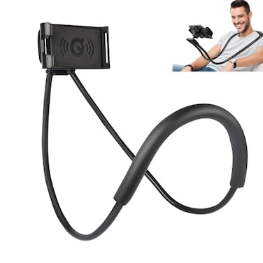 geyitafum Cell Phone Stand Hanging on Neck Upgraded HandsFree Mobile Phone Holder Clip on BedTable 360 Rotation iPhone Tablet Mount Bracket 27670 cm Length for 4767 Screen