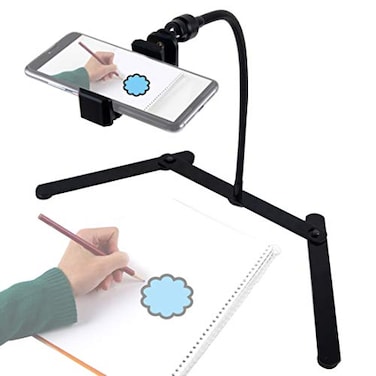 HAIFT Ajustable Tripod with Cellphone Holder Overhead Phone Mount Table Top Teaching Online Stand for Live Streaming and Online Video and Food Crafting Demo Drawing Sketching Recording