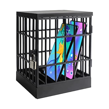 SANIDIKA Sturdy Cell Block Cell Phone Jail with Lock and KeysSmartphone Stand Holders Classroom Home Table Office Storage Gadget Family Time Party Fun Novelty Gift Idea Black
