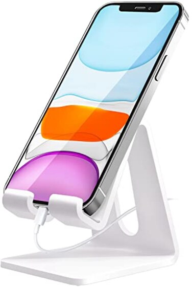 Crpich Acrylic Cell Phone Stand Portable Phone Holder White Phone Stand for Desk Compatible with Phone16 15 14 13 12 Pro Max Mini 11 Plus Switch Android Smartphone Pad Tablet Desk Accessories