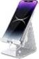 Crpich Acrylic Cell Phone Stand Portable Phone Holder Phone Stand for Desk Compatible with Phone16 15 14 13 12 Pro Max Mini 11 Xr Plus SE Switch Android Smartphone Pad Tablet Glitter Silver