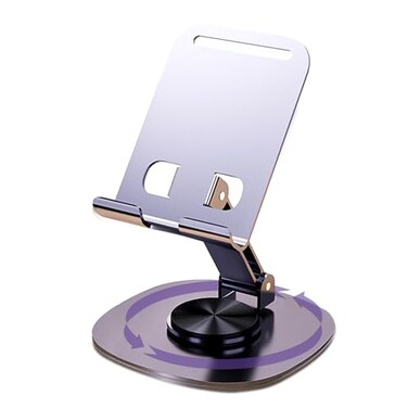 ONCHEER 360Rotating Phone Holder for Desk Portable Foldable Cell Phone Stand for Office Kitchen Adjustable Tablet Stand for All Mobile Phones iPhone iPad Nintendo Switch Metal Purple
