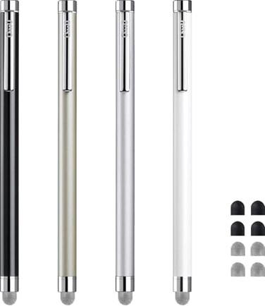 ChaoQ Stylus Pens for Touch Screens 4 Pcs Mesh Fiber Stylus with 4 Replaceable Mesh Tips and 4 Replaceable Rubber Tips Silver Black White Champagne