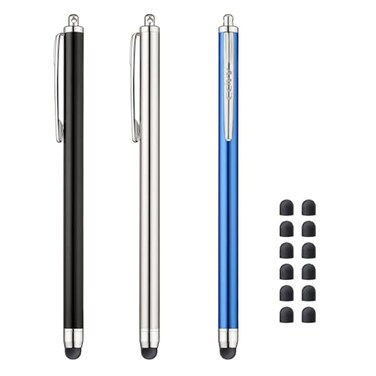 CCIVV 3 Pcs Stylus Pens for Touch Screens 024 inch Tip Series 12 Extra Replaceable Rubber Tips BlackSilverDark Blue
