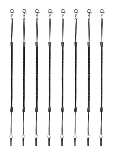 CCIVV Elastic Tether Lanyards Pack of 8 for Stylus Pens with Top Port Retractable Coiled Spring Lobster Clasp Hook Earphone Jack Black