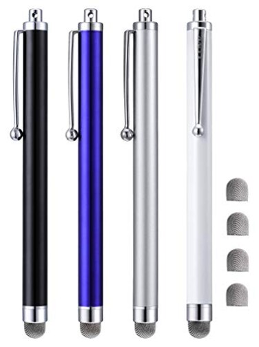 CCIVV Stylus 4 Pcs 50 Inch Mesh Fiber Tip Stylus Pens for Touch Screen Compatible with iPad iPhone Kindle Fire 4 Extra Replaceable Hybrid Fiber Tips White Black Silver Blue