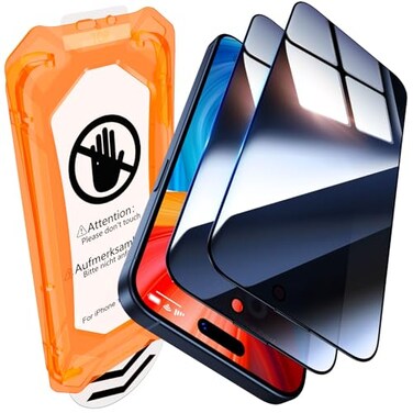 UniqueMe for iPhone 15 Pro Privacy Screen Protector Military Grade Shatterproof 9H Hardness Screen Protector 15 Pro Tempered Glass Full Coverage Protection Easy to install 2 Packs