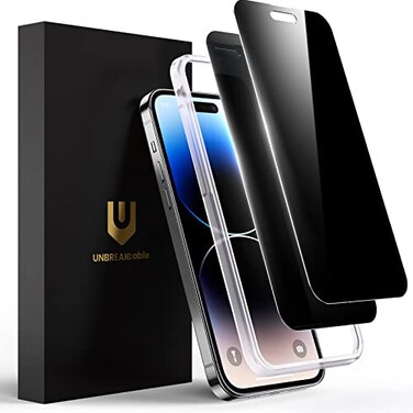 UNBREAKcable Privacy Screen Protector for iPhone 14 Pro Shatterproof Tempered Glass True 28Anti Spy 9H Hardness Easy Installation Frame Black Protector for iPhone 61 2 Pack