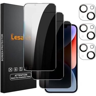 Lesakit 33 Pack Privacy Screen Protector for iPhone 14 61Inch with 3 Pack Camera Lens Protector Anti Spy Tempered Glass Film 9H Hardness Bubble Free Case Friendly